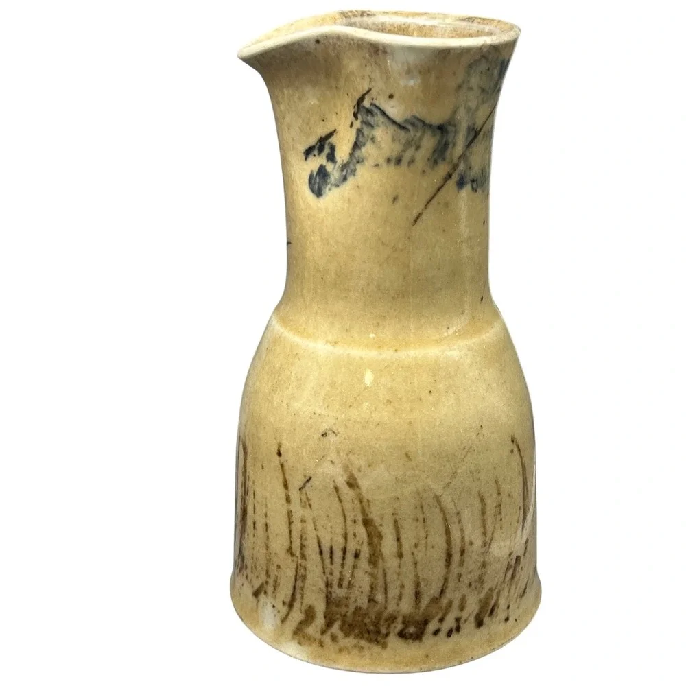 Vintage Studio Art Pottery Pitcher Carafe Signed 83 Handcrafted Rustic Farmhouse